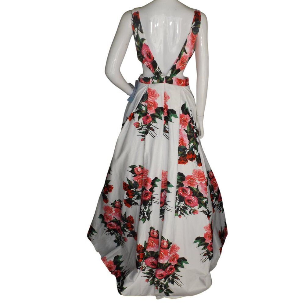 JVN BY JOVANI Gown/Dress, 8, White/Red-pink Roses, Side Cut out, Full Skirt - Picture 5 of 15